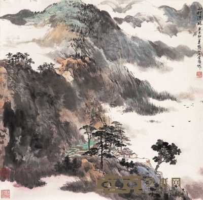傅二石 辛未（1991年）作 山村清晓 立轴 64.5×65cm